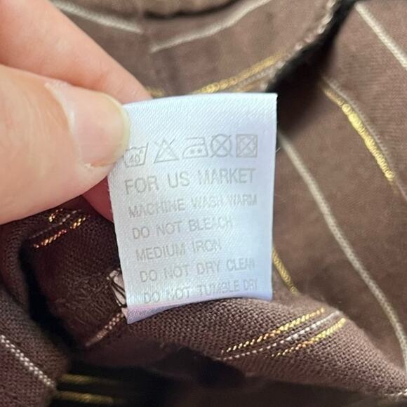 Vintage Couleurs d'ete Linen Blend Wide Pants Womens 4 Brown Metallic Y2k Retro - Picture 11 of 12